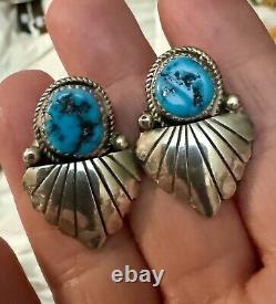 Native Navajo Sterling Silver Turquoise Earrings Signed MP Vintage