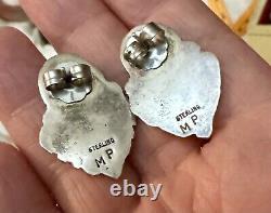 Native Navajo Sterling Silver Turquoise Earrings Signed MP Vintage