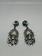 Navajo Handmade Vintage Sterling Silver Bear Claw Turquoise Earrings Signed