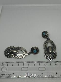 Navajo Handmade Vintage Sterling Silver Bear Claw Turquoise Earrings Signed