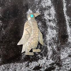 Navajo Indian Silver Turquoise Eye Penguin Pin