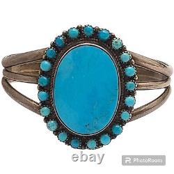 Navajo Joe Lee Gray Vintage Sterling Silver Blue Gem Nevada Turquoise Bracelet