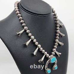 Navajo Made Authentic Vintage Kids Size Sterling Turquoise Squash Blossom Neckla