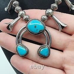 Navajo Made Authentic Vintage Kids Size Sterling Turquoise Squash Blossom Neckla