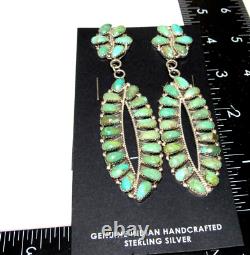 Navajo Turquoise Cluster Dangle Earrings Sterling Silver Signed Antique Items