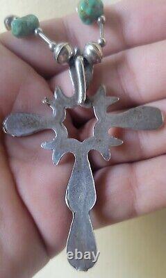 Navajo Turquoise Cross Necklace Native American Indian Sterling Silver Vintage