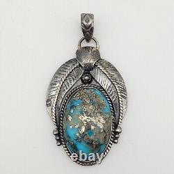 Navajo Turquoise Pendant Sterling Silver Vintage Native American Feather