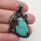 Navajo Turquoise Pendant Sterling Silver Vintage Native American Feather Flower