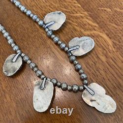 Navajo Vintage Bench Bead Sterling Silver Turquoise Blossom Station Necklace