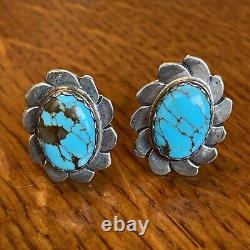 Navajo Vintage Cufflinks Sterling Silver Fabricated Fine Web Turquoise 30
