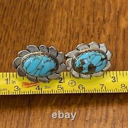 Navajo Vintage Cufflinks Sterling Silver Fabricated Fine Web Turquoise 30