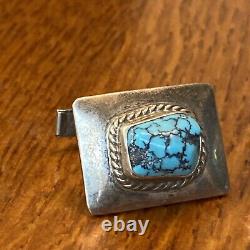 Navajo Vintage Cufflinks Sterling Silver Fabricated Fine Web Turquoise D