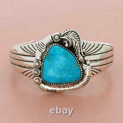 Navajo sterling silver vintage c draper turquoise feather cuff bracelet 6.5in