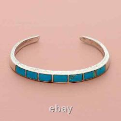 Navajo sterling silver vintage sandcast turquoise inlay cuff bracelet size 6in