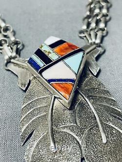 One Of The Best Vintage Navajo Turquoise Inlay Sterling Silver Necklace