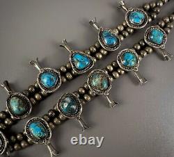 RARE Vintage Navajo Silver Turquoise CHRYSOCOLLA Squash Blossom Necklace NICE