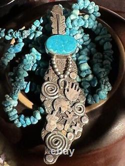 Rare Vintage Alex Sanchez Navajo Pendant Strung On A 34 Turquoise Nugget Strand