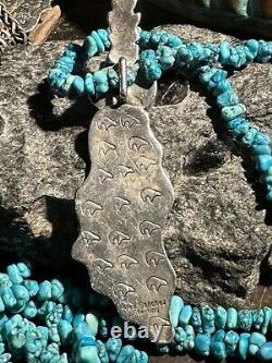 Rare Vintage Alex Sanchez Navajo Pendant Strung On A 34 Turquoise Nugget Strand