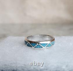 Size 11.5 Vintage NAVAJO TURQUOISE Chip Inlay Sterling Silver Ring