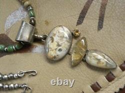 Sterling NAVAJO Pearl Creek Turquoise Jasper Pendant Necklace VTG Silver 19