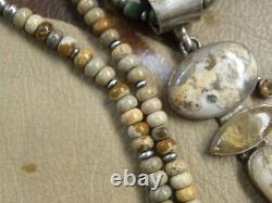 Sterling NAVAJO Pearl Creek Turquoise Jasper Pendant Necklace VTG Silver 19