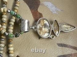 Sterling NAVAJO Pearl Creek Turquoise Jasper Pendant Necklace VTG Silver 19