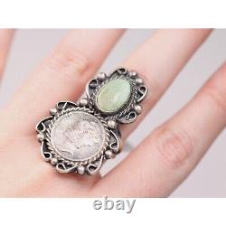 Sterling Silver Turquoise Ring Sz 9.5 Vintage Mercury Dime Coin Navajo