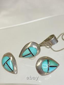 Sterling Vintage Navajo First American Traders Gallup Turquoise Jewelry Set 18
