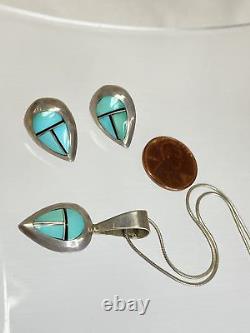 Sterling Vintage Navajo First American Traders Gallup Turquoise Jewelry Set 18