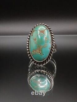 (Sz. 5.5) ROYSTON Turquoise Navajo Ring Sterling Silver Vintage FULL FINGER