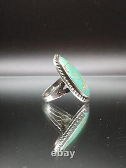(Sz. 5.5) ROYSTON Turquoise Navajo Ring Sterling Silver Vintage FULL FINGER