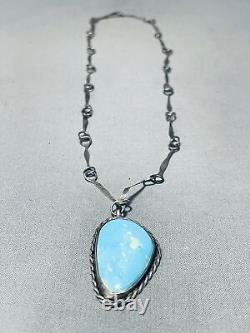 Unique Handmade Chain Vintage Navajo Turquoise Sterling Silver Necklace