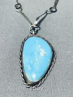 Unique Handmade Chain Vintage Navajo Turquoise Sterling Silver Necklace