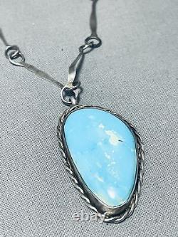 Unique Handmade Chain Vintage Navajo Turquoise Sterling Silver Necklace