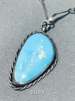 Unique Handmade Chain Vintage Navajo Turquoise Sterling Silver Necklace