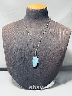 Unique Handmade Chain Vintage Navajo Turquoise Sterling Silver Necklace