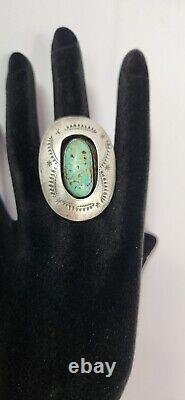 VTG Blue Turquoise Cabochon Concho Ring Sterling Silver Sz 7 South Western Style
