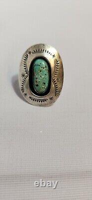 VTG Blue Turquoise Cabochon Concho Ring Sterling Silver Sz 7 South Western Style