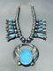 Very Old Vintage Navajo Turquoise Sterling Silver Squash Blossom Necklace
