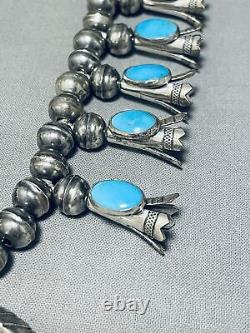 Very Old Vintage Navajo Turquoise Sterling Silver Squash Blossom Necklace