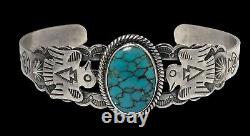 Vintage 6 Navajo Sterling Matrix turquoise Thunderbird cuff bracelet