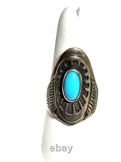 Vintage Ben Nighthorse Navajo Sterling Silver Turquoise Feather Ring