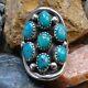 Vintage E. Yazzie Navajo Teal Turquoise Cluster Saddle Ring Size 7.5 Sterling
