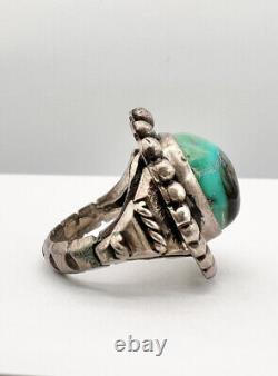 Vintage Early Navajo Sterling Silver Cerrillos Turquoise Stamped Ring 19.6g
