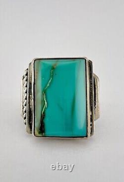 Vintage Early Navajo Sterling Silver Cerrillos Turquoise Stamped Twist Ring