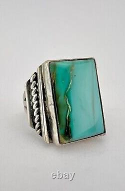 Vintage Early Navajo Sterling Silver Cerrillos Turquoise Stamped Twist Ring