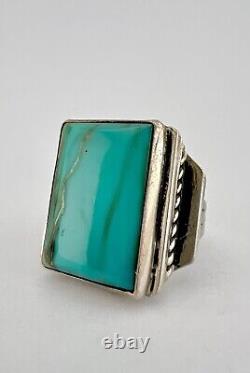 Vintage Early Navajo Sterling Silver Cerrillos Turquoise Stamped Twist Ring