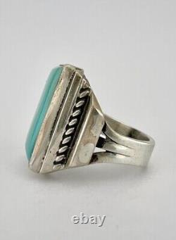 Vintage Early Navajo Sterling Silver Cerrillos Turquoise Stamped Twist Ring