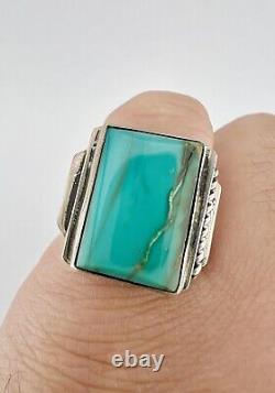 Vintage Early Navajo Sterling Silver Cerrillos Turquoise Stamped Twist Ring