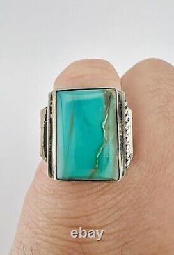 Vintage Early Navajo Sterling Silver Cerrillos Turquoise Stamped Twist Ring